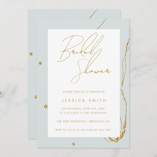 Mint Green Gold Glitzer Bridal Dusche Einladung (Vorne/Hinten)
