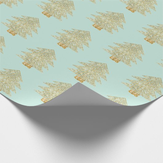 Mint Green Gold Glitzer Weihnachtsbaumen Geschenkpapier (Ecke)