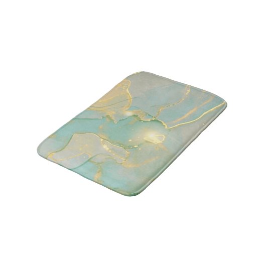 Mint Green Gold Marmor: Texturiert Badematte (Schrägansicht)