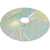 Mint Green Gold Marmor: Texturiert Polyester Weihnachtsbaumdecke (Schrägansicht)