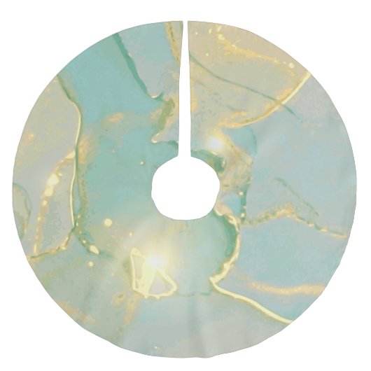Mint Green Gold Marmor: Texturiert Polyester Weihnachtsbaumdecke (Vorderseite)
