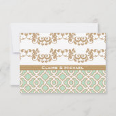 Mint Green Gold marokkanische Hochzeitskarten RSVP Karte (Rückseite)