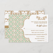 Mint Green Gold marokkanische Hochzeitskarten RSVP Karte (Vorne/Hinten)