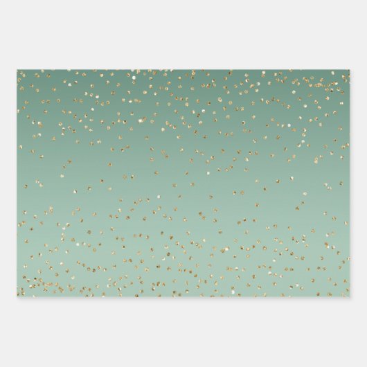 Mint Green Gold Streifen Weihnachtsbaumen Confetti Geschenkpapier Set (Vorderseite 3)