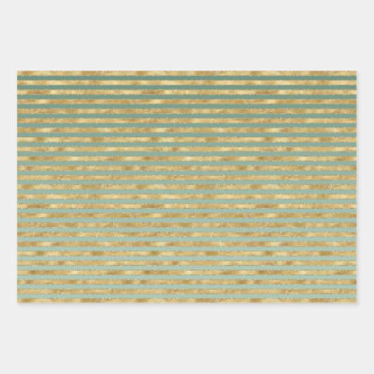 Mint Green Gold Streifen Weihnachtsbaumen Confetti Geschenkpapier Set (Vorderseite 2)