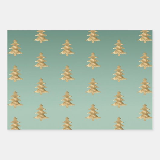 Mint Green Gold Streifen Weihnachtsbaumen Confetti Geschenkpapier Set (Vorderseite)