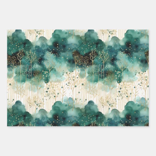 Mint Green Gold Trees Weihnachten Geschenkpapier Set (Vorderseite 3)