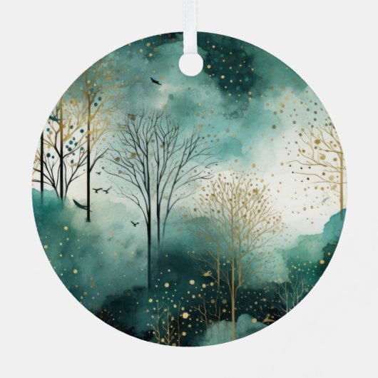Mint Green Gold Trees Weihnachten Ornament Aus Metall (Rückseite)