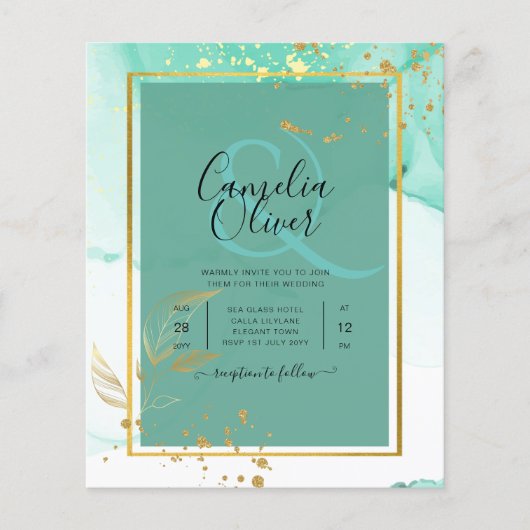 Mint Green Gold WEDD Alkohol Tinte Abstrakt (Vorderseite)