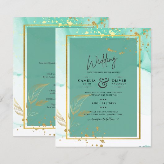 Mint Green Gold WEDD Alkohol Tinte Abstrakt (Vorne/Hinten)