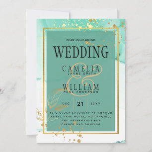 Mint Green Gold WEDD Alkohol Tinte Abstrakt Einladung