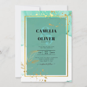Mint Green Gold WEDD Alkohol Tinte Abstrakt Einladung