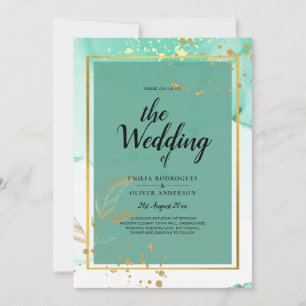 Mint Green Gold WEDD Alkohol Tinte Abstrakt Einladung