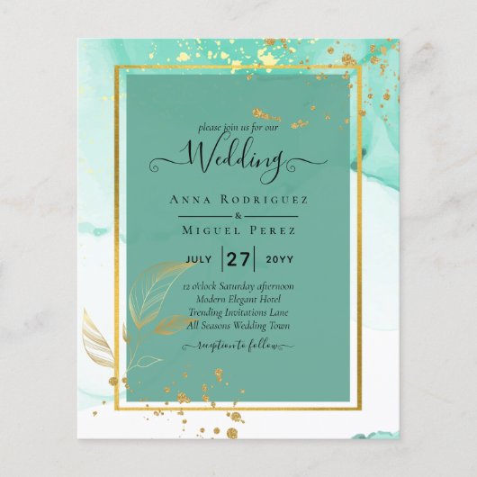 Mint Green Gold WEDD Alkohol Tinte Abstrakt Flyer (Vorne)