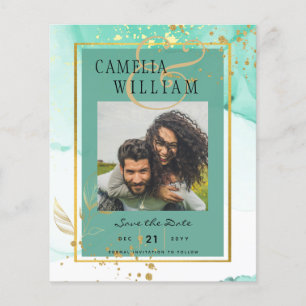 Mint Green Gold WEDD Alkohol Tinte Abstrakt Flyer