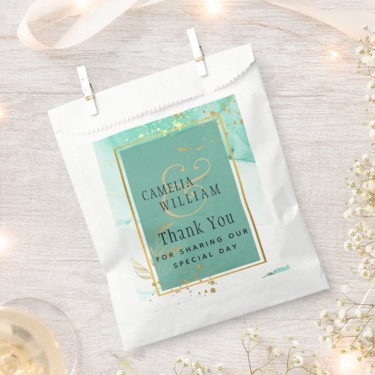 Mint Green Gold WEDD Alkohol Tinte Abstrakt Geschenktütchen (Ausgeschnitten)