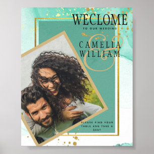 Mint Green Gold WEDD Alkohol Tinte Abstrakt Poster