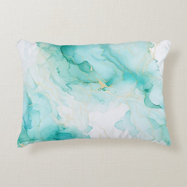 Mint Green Gold Weißmarmor Dekokissen (Vorderseite)