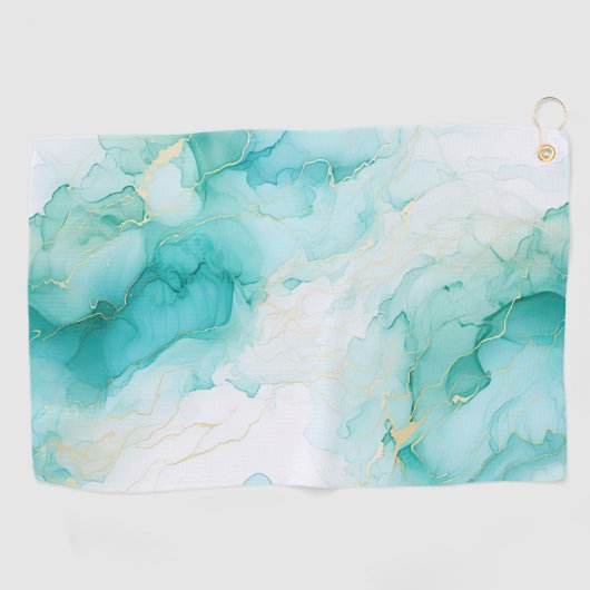 Mint Green Gold Weißmarmor Golfhandtuch (Horizontal)