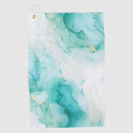 Mint Green Gold Weißmarmor Golfhandtuch (Vorderseite)