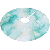 Mint Green Gold Weißmarmor Polyester Weihnachtsbaumdecke (Schrägansicht)