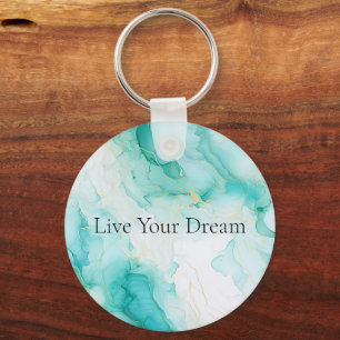 Mint Green Gold Weißmarmor Schlüsselanhänger