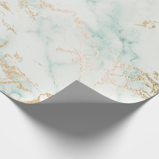 Mint Green Gold White Gray Marble Stone Pinsel Geschenkpapier (Ecke)