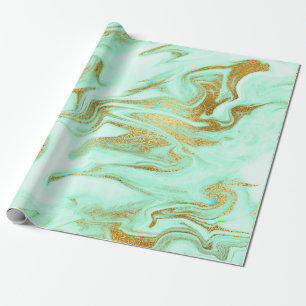 Mint Green Gold White Marble Shiny Glam Geschenkpapier