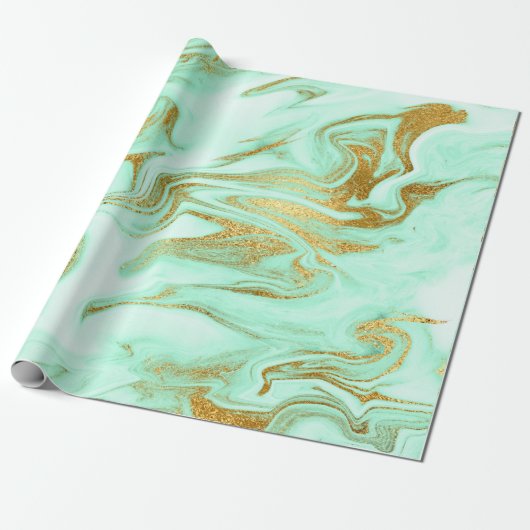 Mint Green Gold White Marble Shiny Glam Geschenkpapier (Ungerollt)