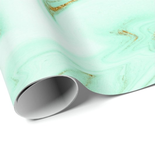 Mint Green Gold White Marble Shiny Glam Geschenkpapier (Rolleneckpunkt)