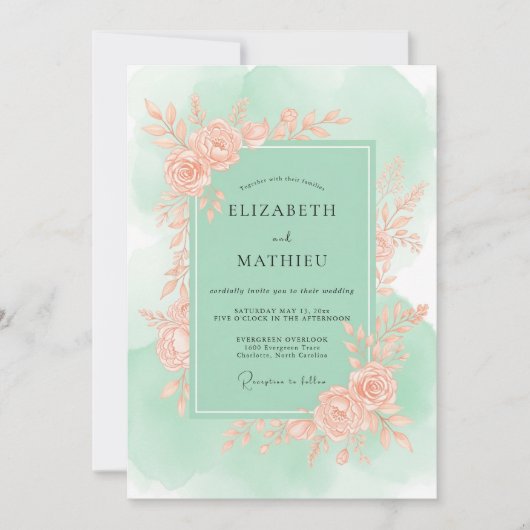 Mint Green Graceful Spring Wedding Einladung (Vorderseite)