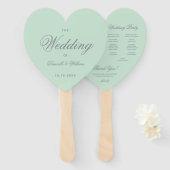 Mint Green Gray Calligraphy Heart Wedding Program Fächer (Vorne und Hinten)