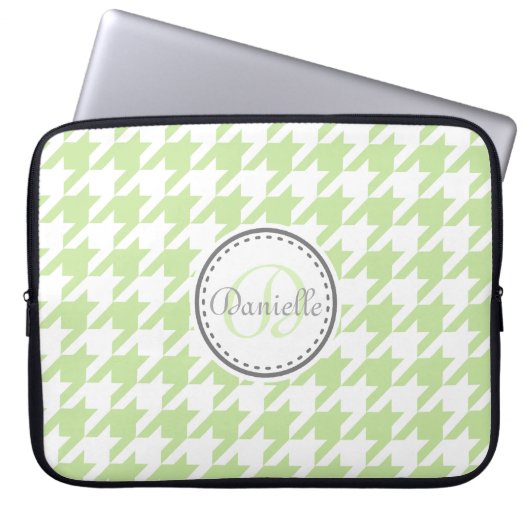 Mint Green Gray Hahnentrittmuster Monogram Muster Laptopschutzhülle (Vorderseite)