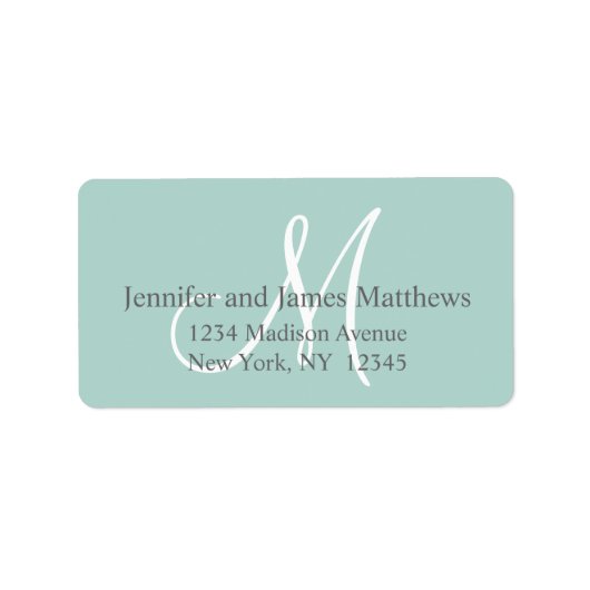 Mint Green, Gray Monogram für Hochzeiten Adressaufkleber (Vorne)