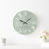 Mint Green Gray Silver Glitzer Metal römische Zahl Große Wanduhr (Zuhause)