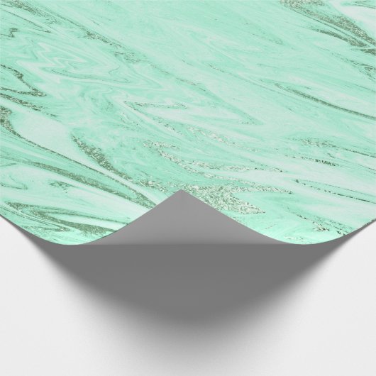 Mint Green Gray Silver White Marble Shiny Glam Geschenkpapier (Ecke)