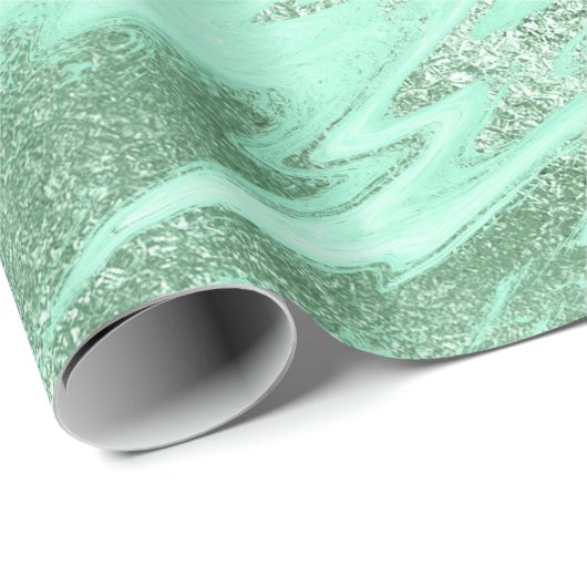 Mint Green Gray Silver White Marble Shiny Glam Geschenkpapier (Rolleneckpunkt)