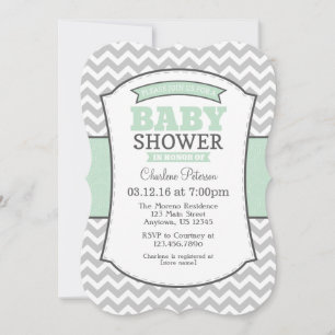 Mint Green Gray Zickzack Baby Dusche Einladung