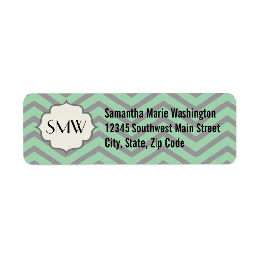 Mint Green Gray Zickzack Gemustert Mit Monogramm (Vorne)