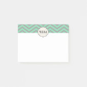 Mint Green Gray Zickzack Gemustert Mit Monogramm Post-it Klebezettel (Vorderseite)