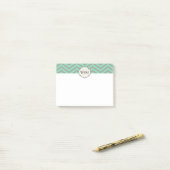 Mint Green Gray Zickzack Gemustert Mit Monogramm Post-it Klebezettel (Auf Schreibtisch)