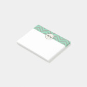 Mint Green Gray Zickzack Gemustert Mit Monogramm Post-it Klebezettel (angewinkelt)