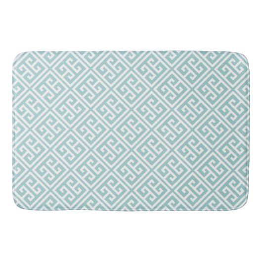 Mint Green Griechisches Schlüsselmuster Badematte (Vorderseite)
