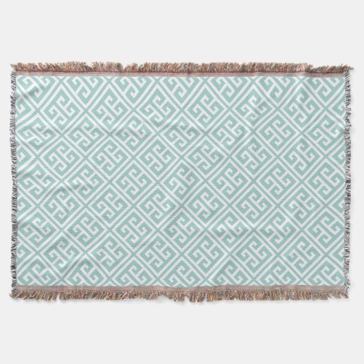 Mint Green Griechisches Schlüsselmuster Decke (Vorderseite)