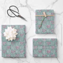 Mint Green Hand Gezeichnet Herz Muster Geschenkpapier Set