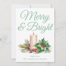 Mint Green Handgeschriebenes Skript Merry & Bright Feiertagskarte