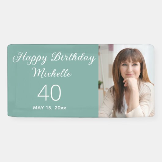 Mint Green Happy Birthday Foto Banner (Horizontal)