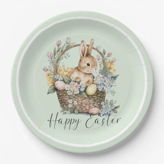 Mint Green Happy Oaster Bunny Pappteller (Vorderseite)