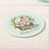 Mint Green Happy Oaster Bunny Runder Pappuntersetzer (Angewinkelt)