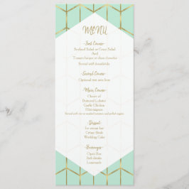 Mint Green Hexagon Gold Geometric Wedding Menu Menükarte